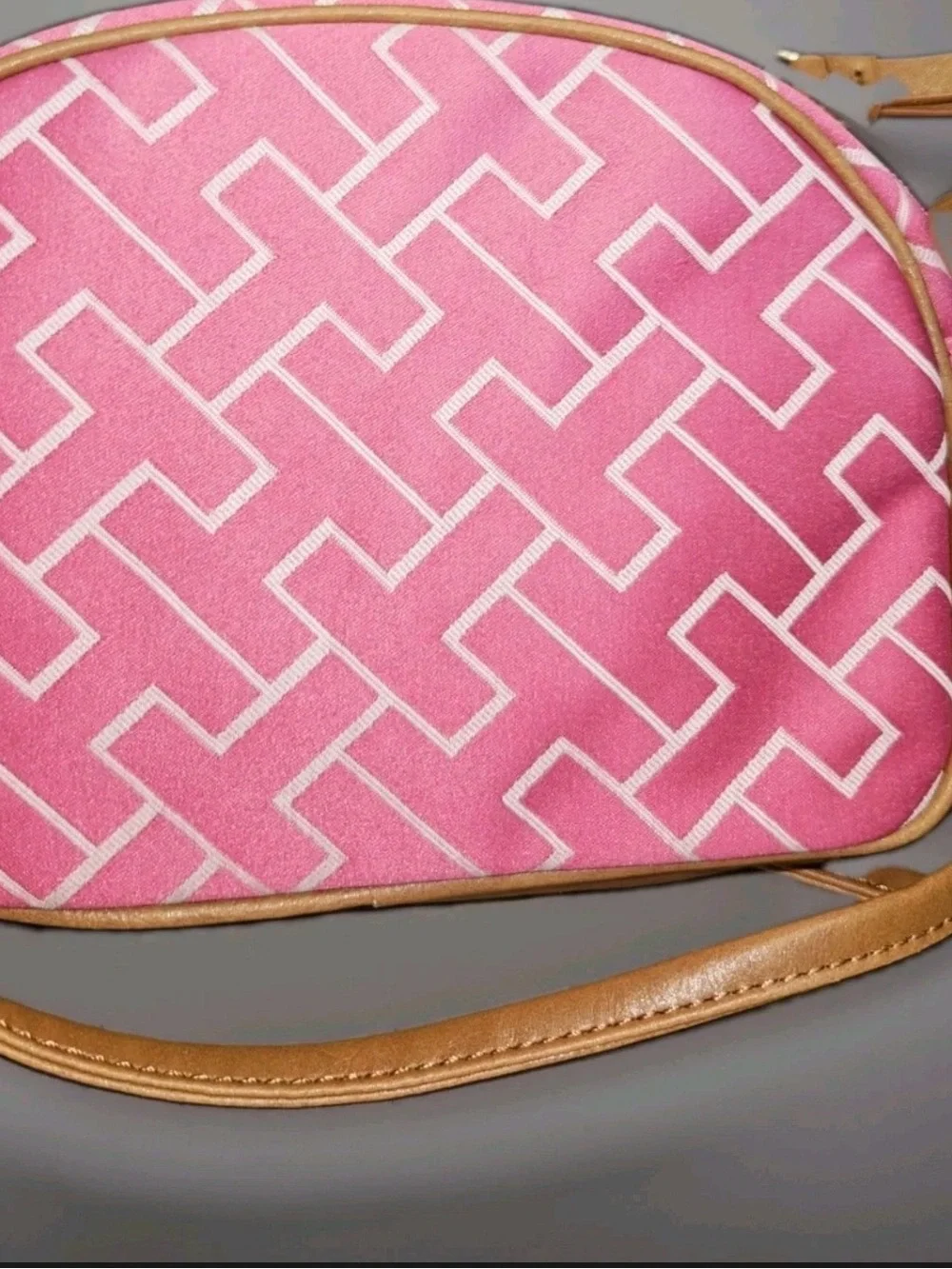 Tommy Hilfiger Pink Monogram Crossbody with Tan Trim